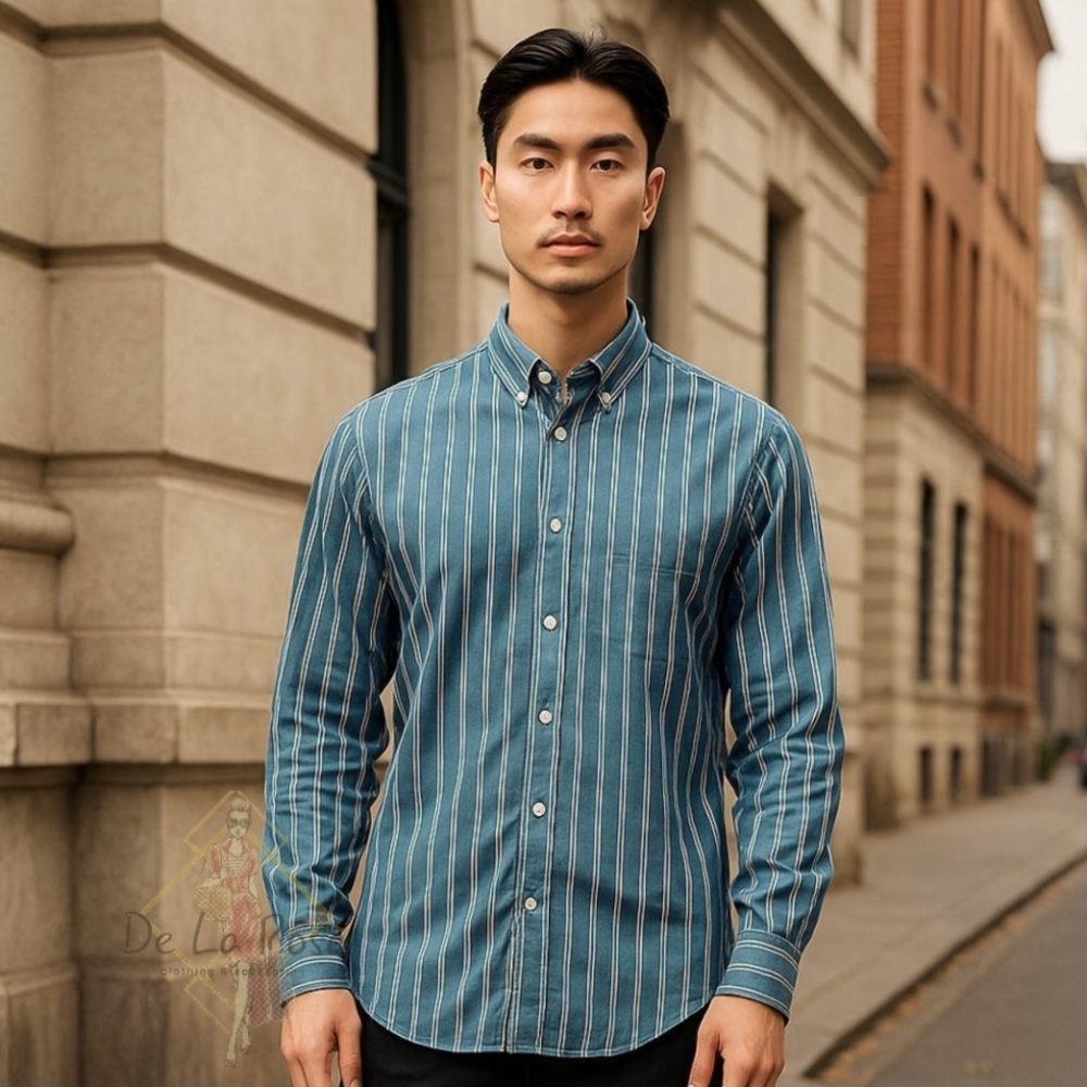 Billionaire Italian Couture Blue Striped Long Sleeve Button-up Shirt 46/16